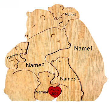 Wooden Puzzle Personalized Customized Bear Family Warm Birthday Gift Solid Wood Ornament