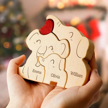 Elephant Family Wooden Art Puzzle DIY Cute Family Member Elephant Puzzle
