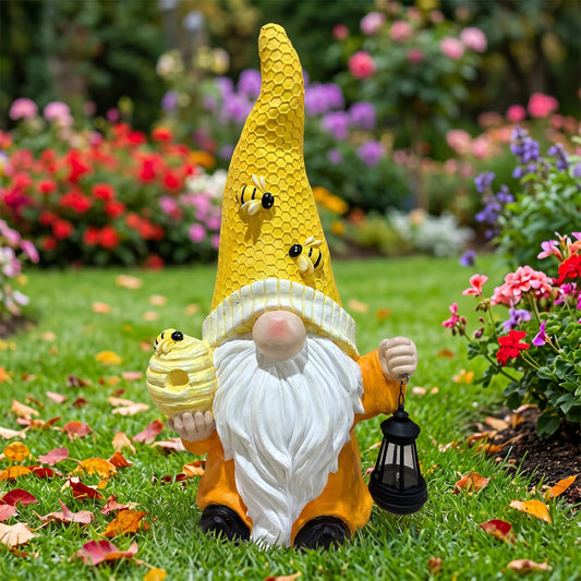 Bee Gnome Statue , Honeycomb Garden Gnome Decor, Gift for Plant & Bee Lovers