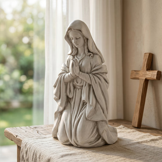 Kneeling Praying Virgin Mary Resin Statue, Religious Altar Decor, Spiritual Gift for Believers