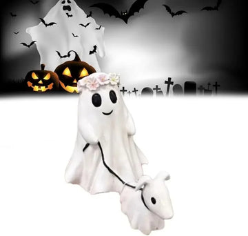 Ghost Walking Dog Statue Cute Halloween Dog Statue