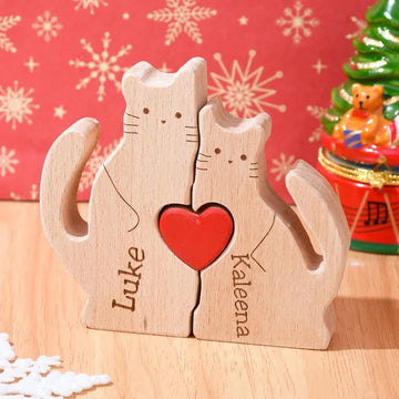 Wooden Cat Family Puzzle Animal Family Decor for New Mom Gift
