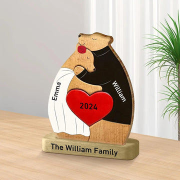 Personalized Wooden Couple Bears Puzzle With Name Custom Valentine's Day Gift