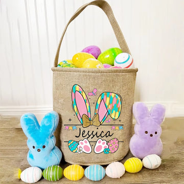 Personalized Easter Basket Bunny Eggs with Name Tote Bags Custom Candy Bucket