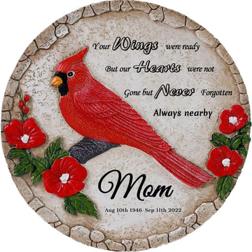 Personalized Human Memorial Garden Stone with Cardinal Statue