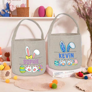 Personalized Easter Basket Bunny with Name Kids Bucket Monogrammed Tote Bag