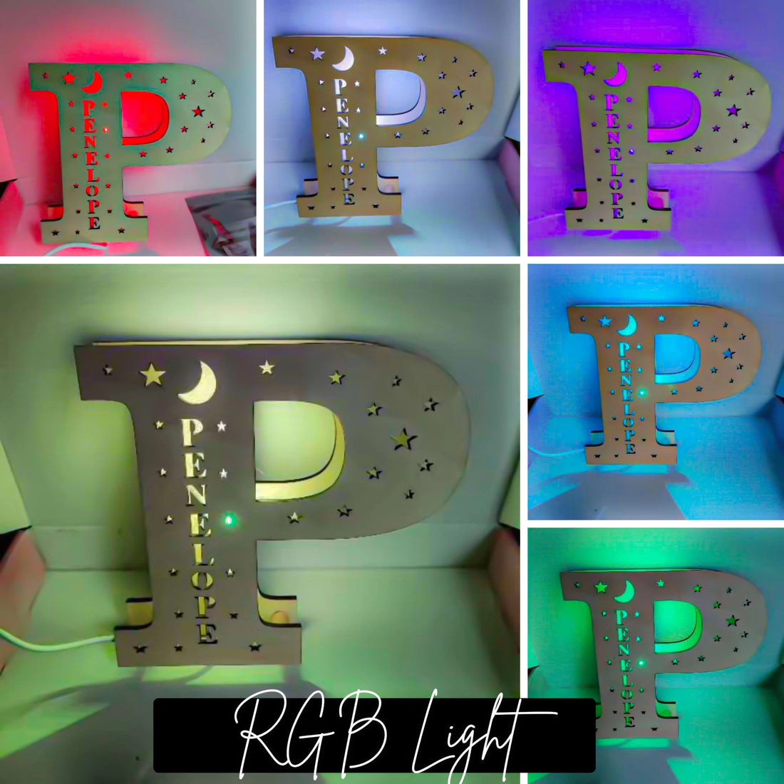 Custom 26 Letters Name Wall Decor LED Night Light Personalized With Stars Wooden Lamp