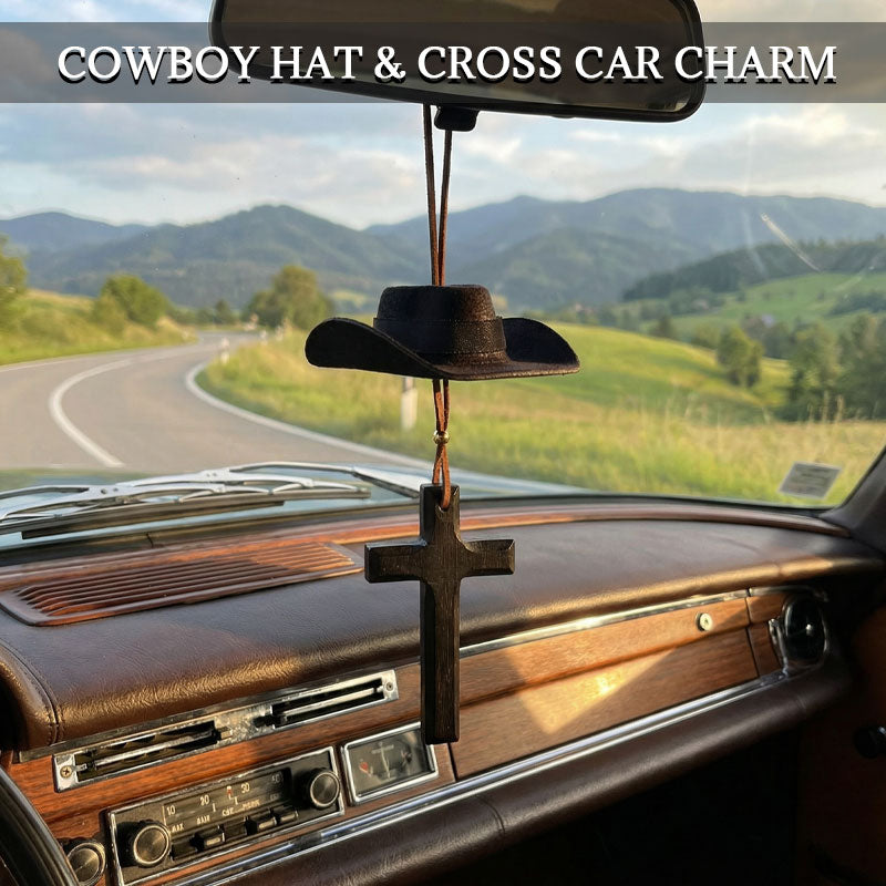 Cowboy Hat & Cross Car Charm | A Ride with Style & Faith