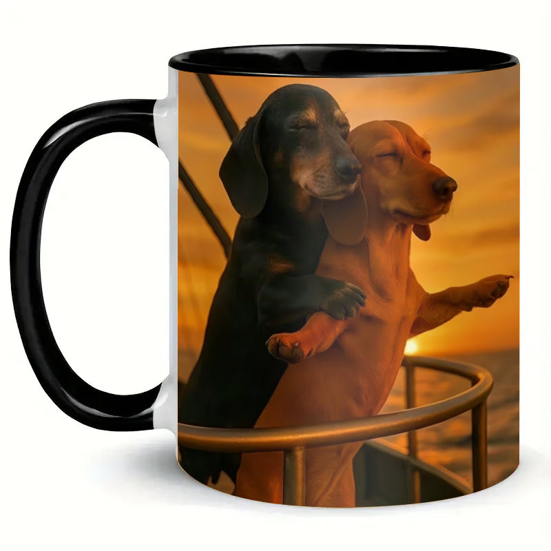 Ceramic Mug with Dachshund Couple Design