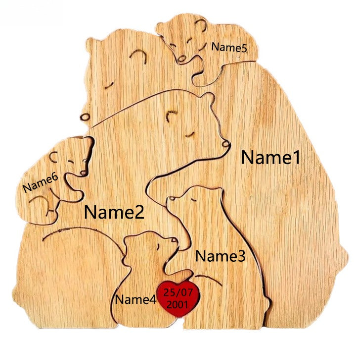 Wooden Puzzle Personalized Customized Bear Family Warm Birthday Gift Solid Wood Ornament