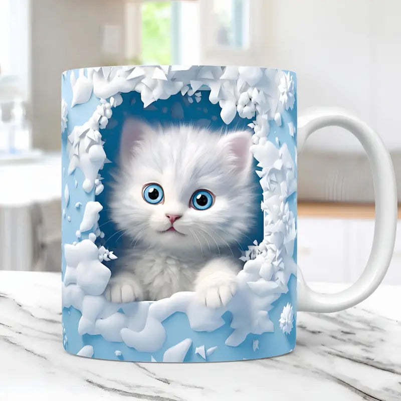 3D Cat Design Ceramic Coffee Mug