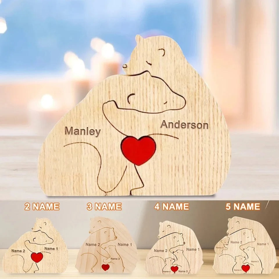 Wooden Puzzle Personalized Customized Bear Family Warm Birthday Gift Solid Wood Ornament