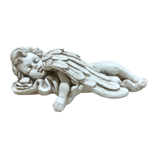 Sleeping Cherub Garden Statue, Antique Stone White Lying Angel Resin Figurine, Peaceful European Style Memorial Outdoor Lawn Ornament