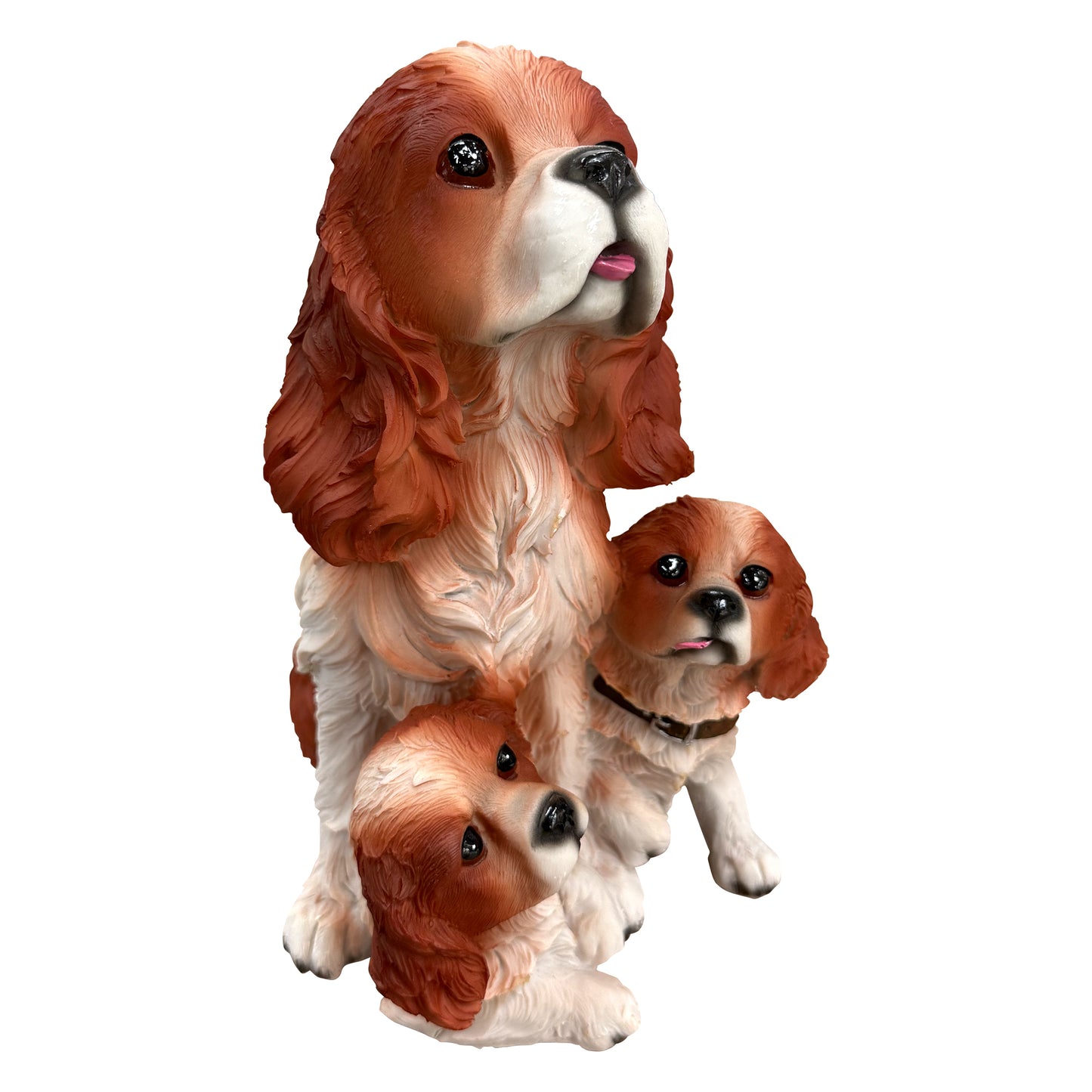 Cavalier King Charles Family Resin Statue, Garden Pet Group Sculpture, Gift for Dog Lovers