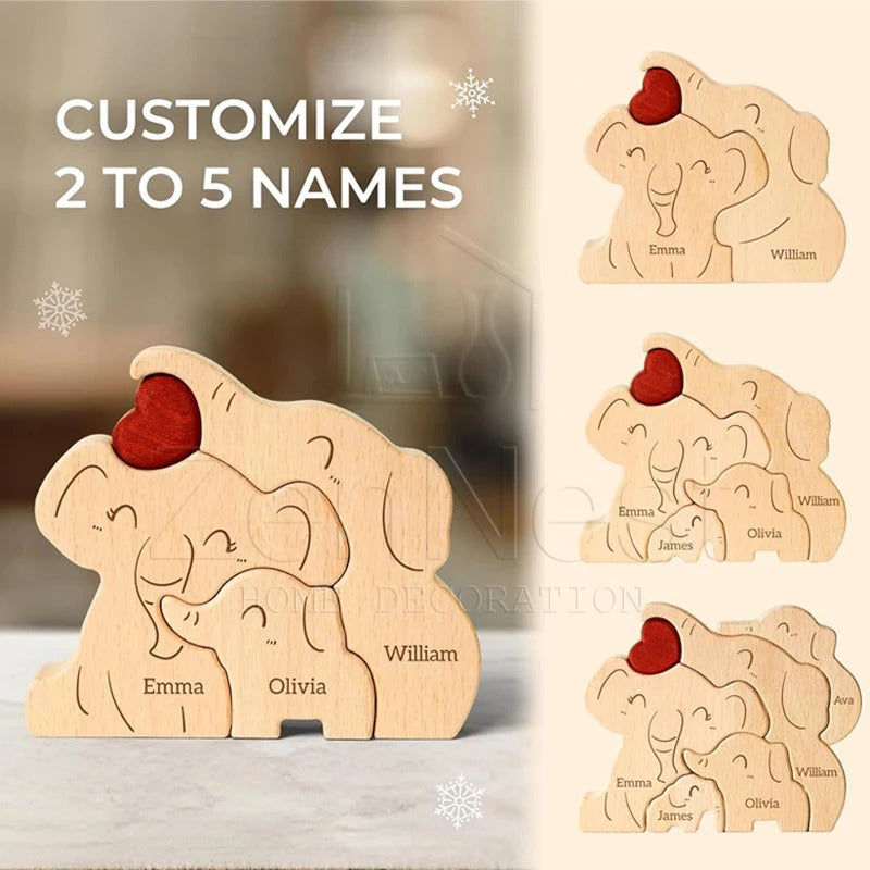 Elephant Family Wooden Art Puzzle DIY Cute Family Member Elephant Puzzle