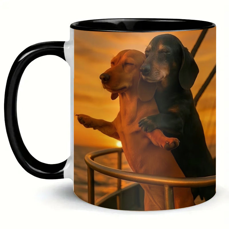 Ceramic Mug with Dachshund Couple Design