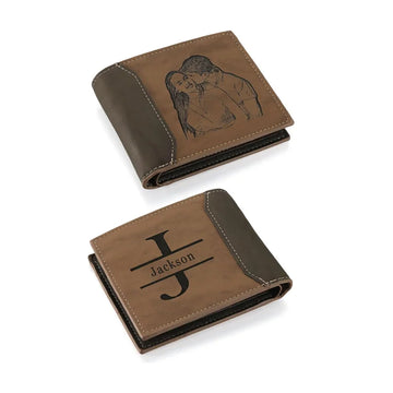 Personalized Engraved PU Leather Wallet with Custom Photo, Name, and Initial