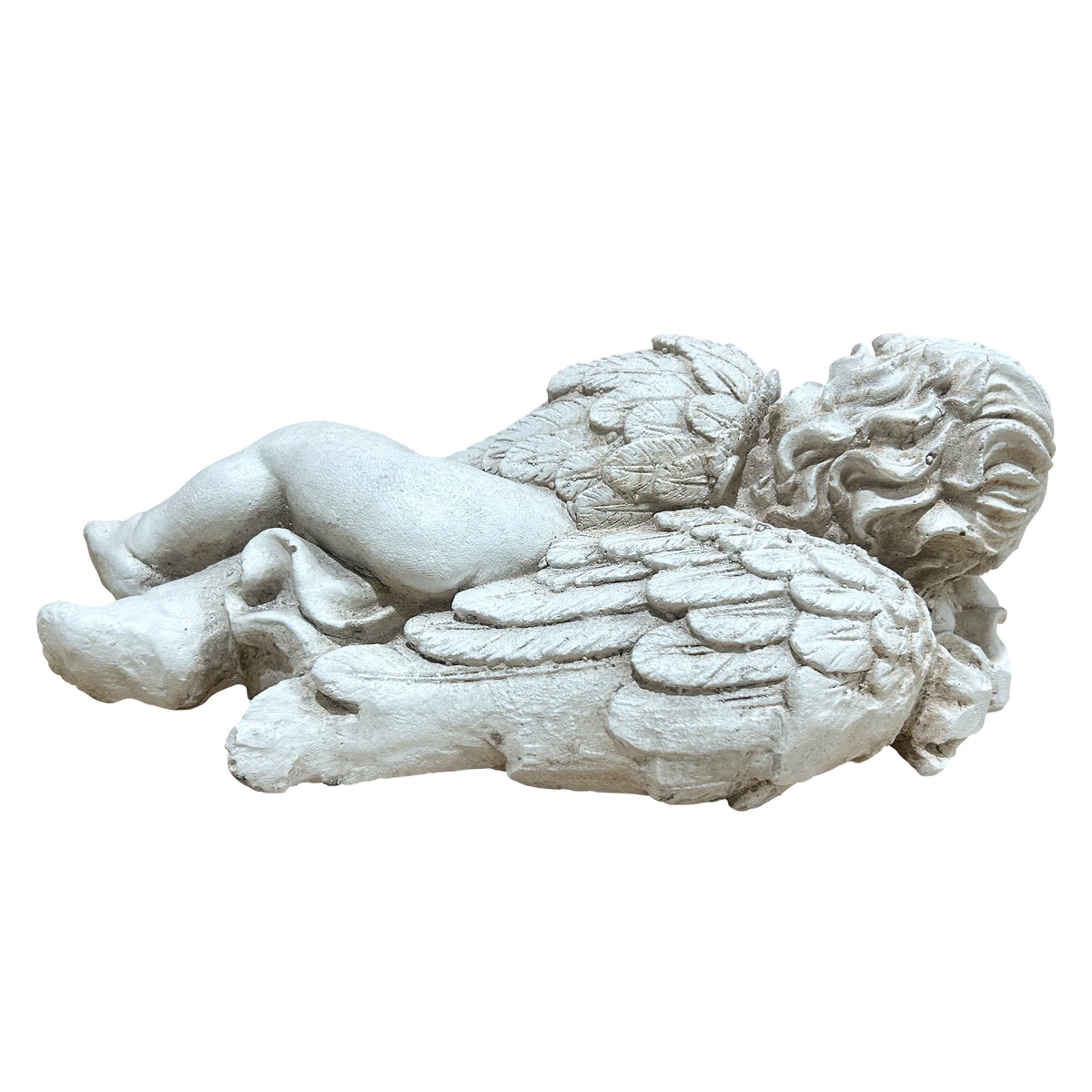 Sleeping Cherub Garden Statue, Antique Stone White Lying Angel Resin Figurine, Peaceful European Style Memorial Outdoor Lawn Ornament