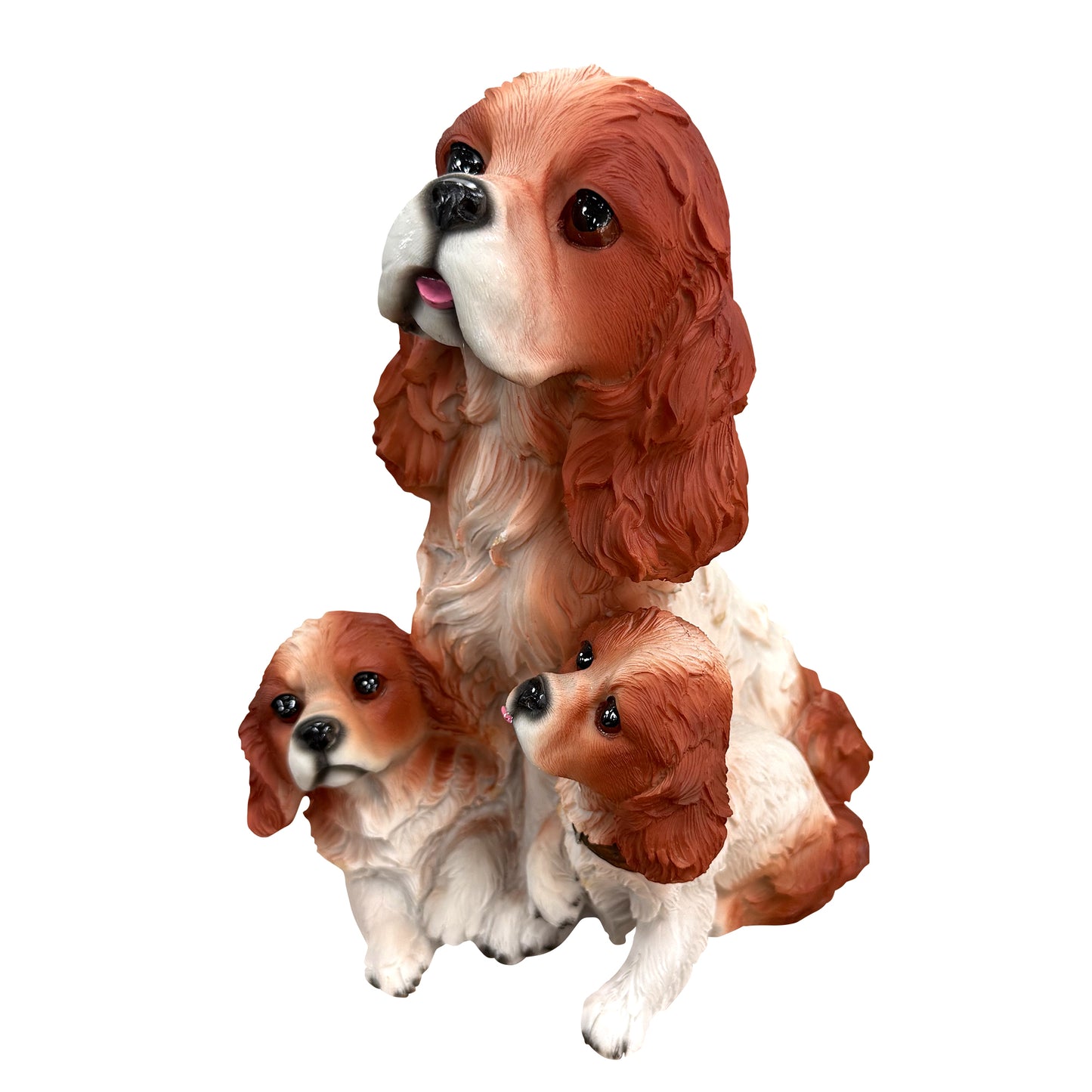 Cavalier King Charles Family Resin Statue, Garden Pet Group Sculpture, Gift for Dog Lovers