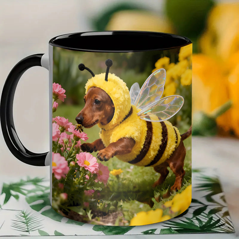 Ceramic Mug with Dachshund in Bee Costume Design