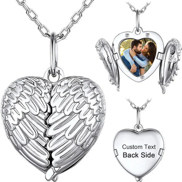 Personalized Angel Wing Photo Locket Necklace with Name Engraving