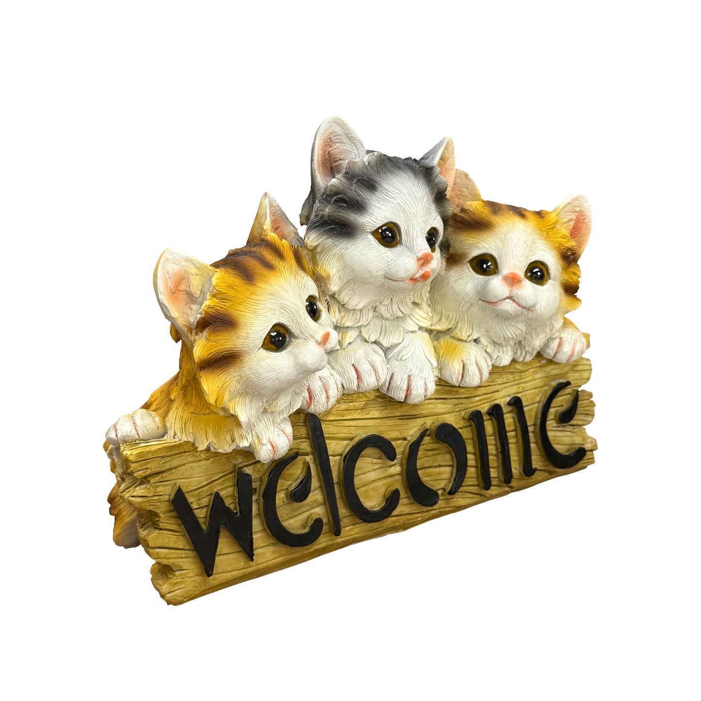 Three Kittens Welcome Resin Statue, Front Porch Entry Decor, Gift for Cat Lovers