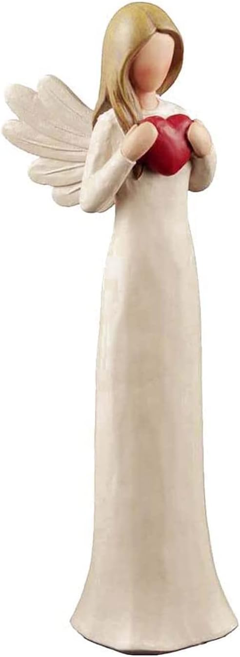 Hand-Painted Red Heart Cream Angel Figurine – 7.48 Inch Polyresin Angel Statue for Home Decor