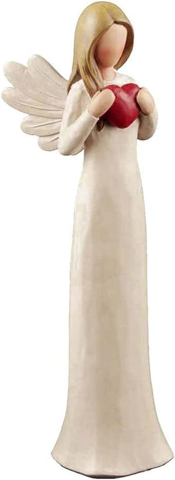 Hand-Painted Red Heart Cream Angel Figurine – 7.48 Inch Polyresin Angel Statue for Home Decor