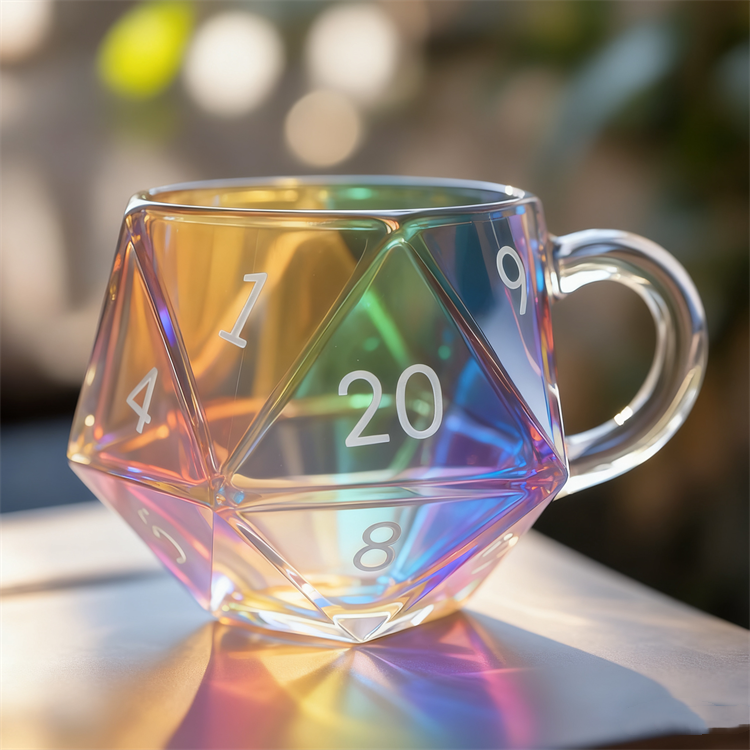 D20 Polyhedral Dice-Shaped Glass Mug