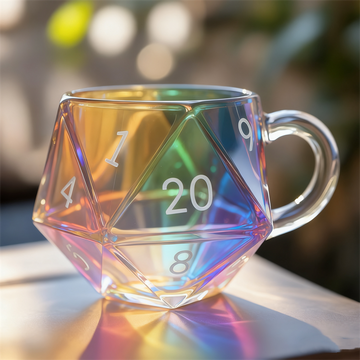 D20 Polyhedral Dice-Shaped Glass Mug