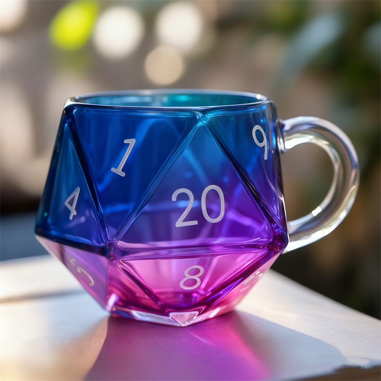 D20 Polyhedral Dice-Shaped Glass Mug