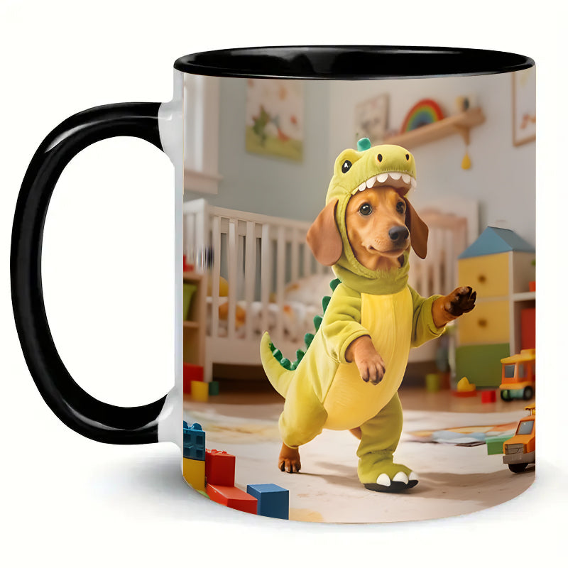 Ceramic Dachshund Mug with 12 Monthly Illustrations