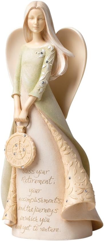 "Bless Your Retirement" Angel Figurine, 9.25-Inch Hand-Painted Resin Statue