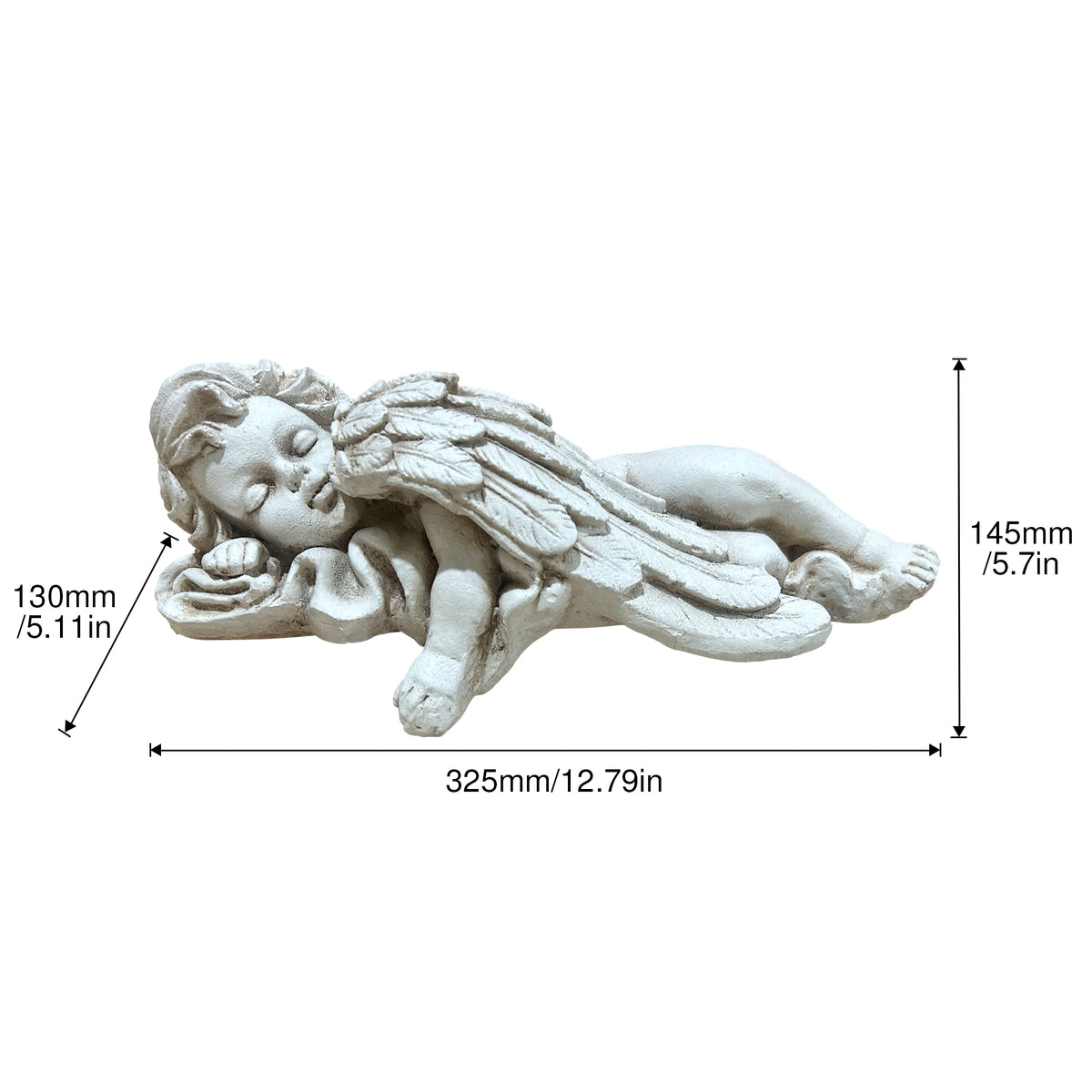Sleeping Cherub Garden Statue, Antique Stone White Lying Angel Resin Figurine, Peaceful European Style Memorial Outdoor Lawn Ornament