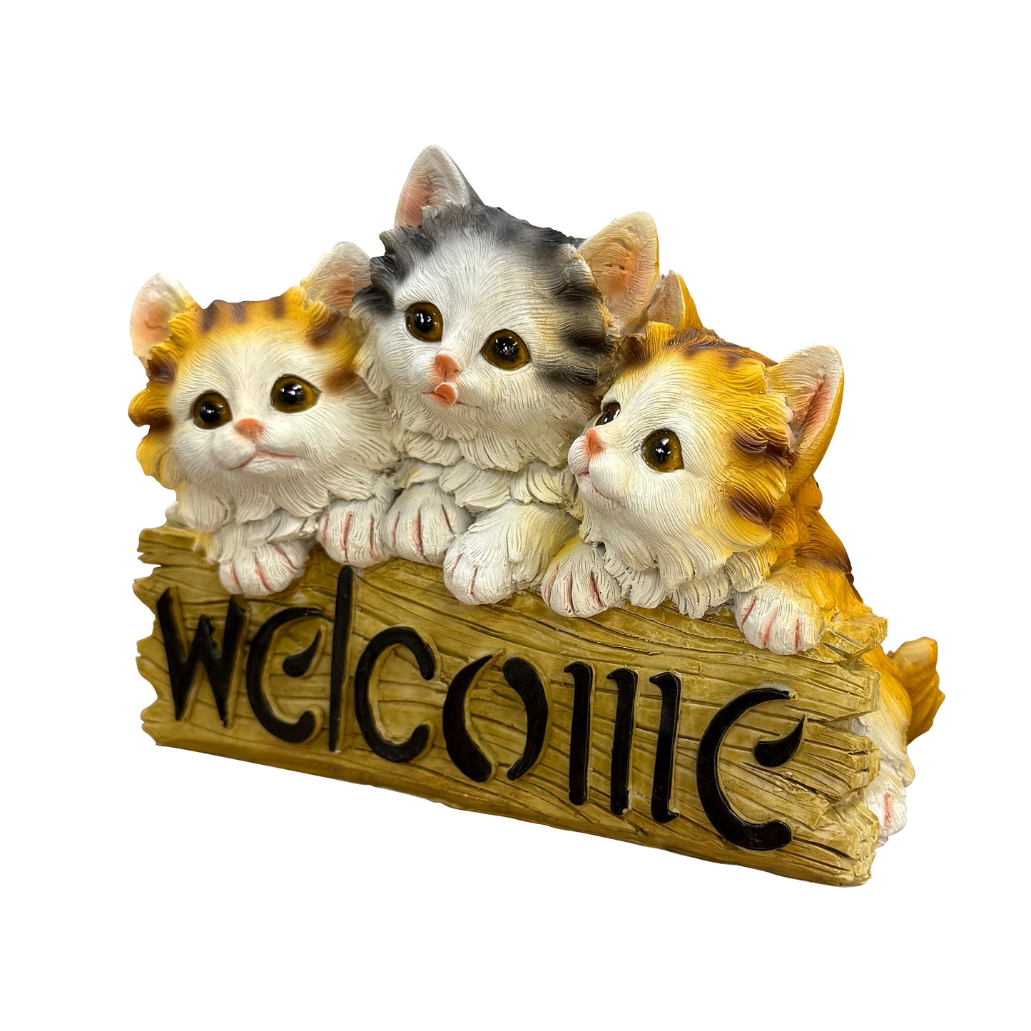 Three Kittens Welcome Resin Statue, Front Porch Entry Decor, Gift for Cat Lovers