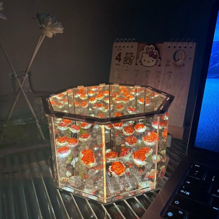 Creative Handmade DIY Octagonal Rose Flower Sea Night Light