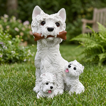 West Highland White Terrier Family Garden Statue Westie Dog Yard Decor Gift