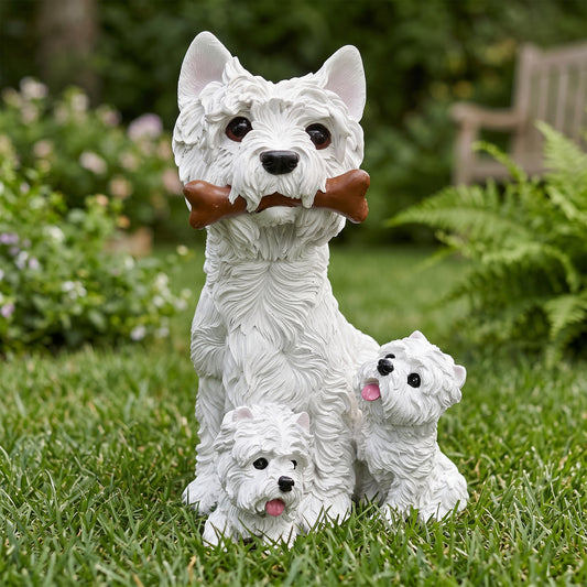West Highland White Terrier Family Garden Statue Westie Dog Yard Decor Gift