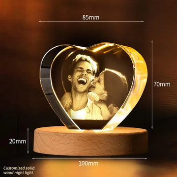 Personalized Crystal Night Light with Custom Photo Engraving – Heart and Round Shapes
