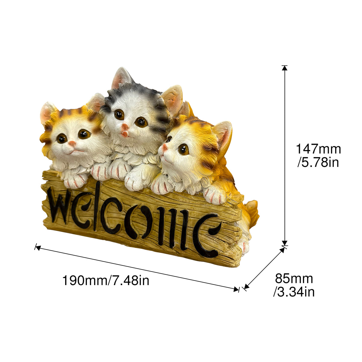 Three Kittens Welcome Resin Statue, Front Porch Entry Decor, Gift for Cat Lovers