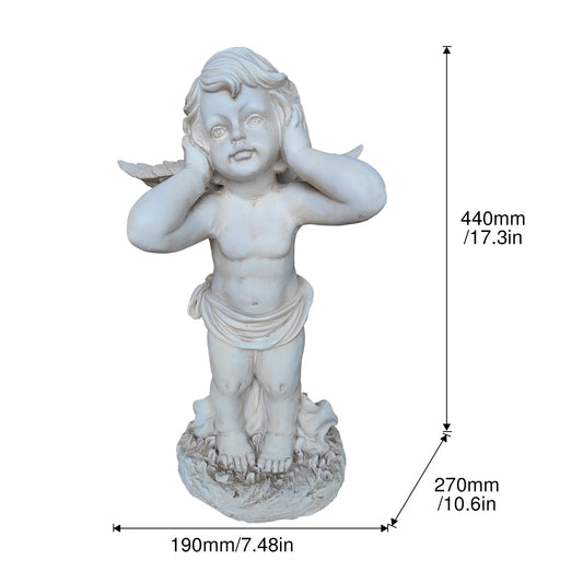 Vintage Hear No Evil Cherub Angel Statue, White Resin Garden Cupid Sculpture, Romantic Outdoor Yard Decor Gift