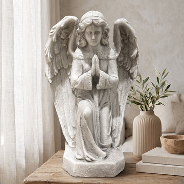 Kneeling Praying Angel Statue, Antique Stone White Resin Figurine, Religious Memorial Garden Decor, Indoor Home Angel Ornament