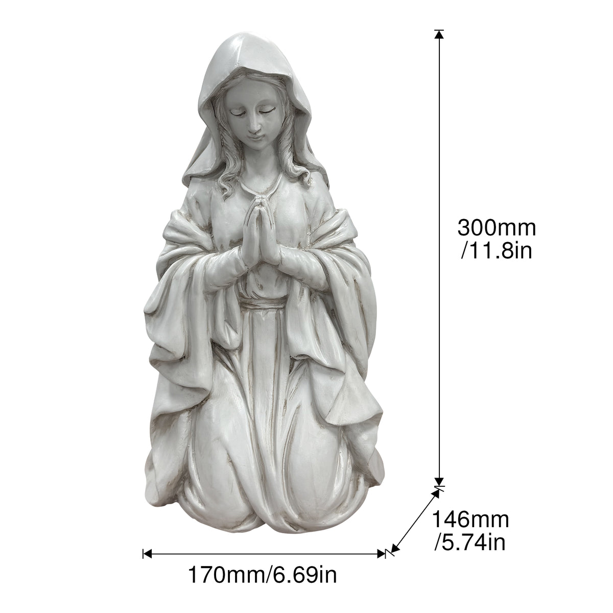Kneeling Praying Virgin Mary Resin Statue, Religious Altar Decor, Spiritual Gift for Believers