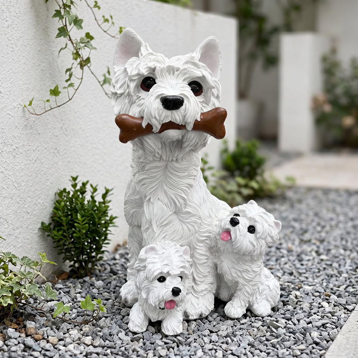 West Highland White Terrier Family Garden Statue Westie Dog Yard Decor Gift