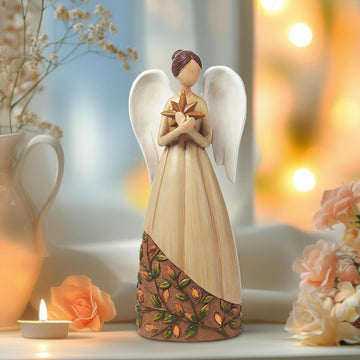 Angel Statue with Cardinal Bird - Resin Figurine for Home Decor