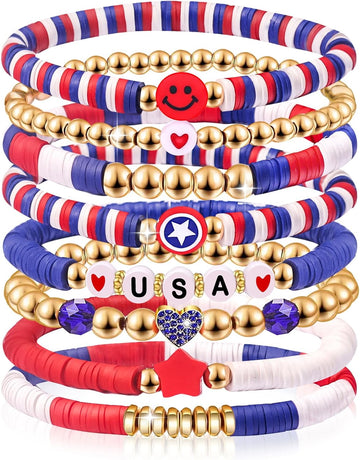 Stretch Bracelets USA Patriotic Jewelry Fourth of July Gifts