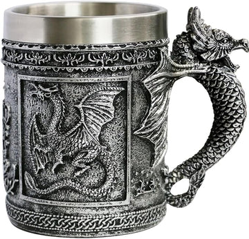 Medieval Dragon Design Stainless Steel Mug, 15.8 oz