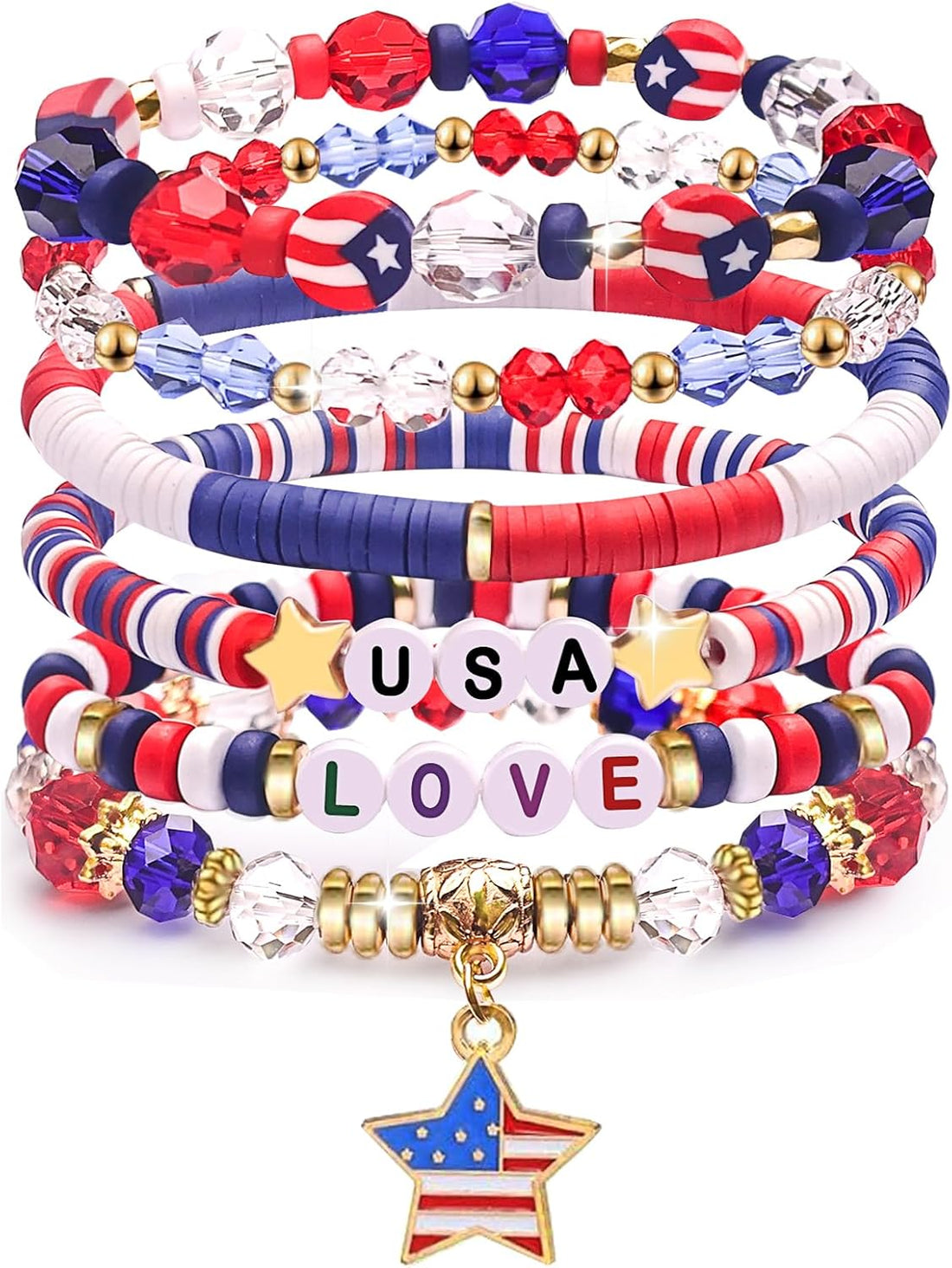 Stretch Bracelets USA Patriotic Jewelry Fourth of July Gifts