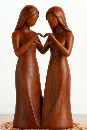 Three Sisters Embracing Wooden Sculpture – A Tribute to Sisterhood and Friendship