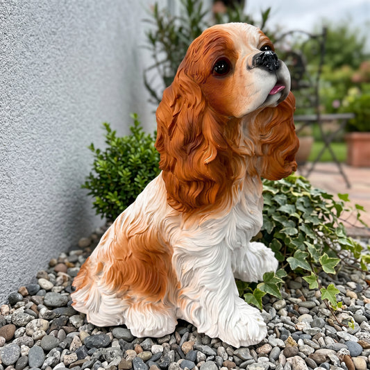 Lifelike Cavalier King Charles Spaniel Resin Statue, Patio Garden Dog Decor, Gift for Dog Lovers
